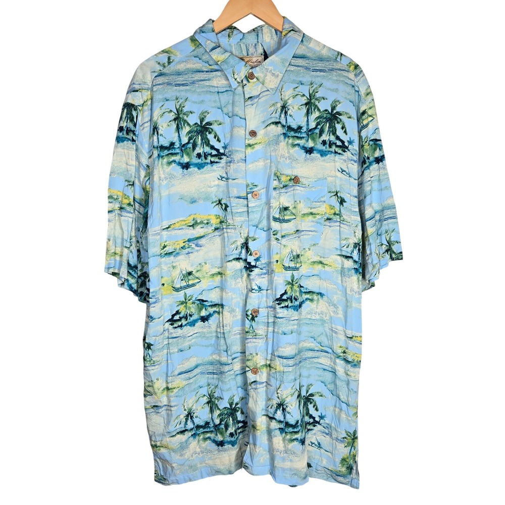 Joe‎ Marlin Mens XLT Tropical Hawaiian Shirt Palm Trees Sailboats Vacation
